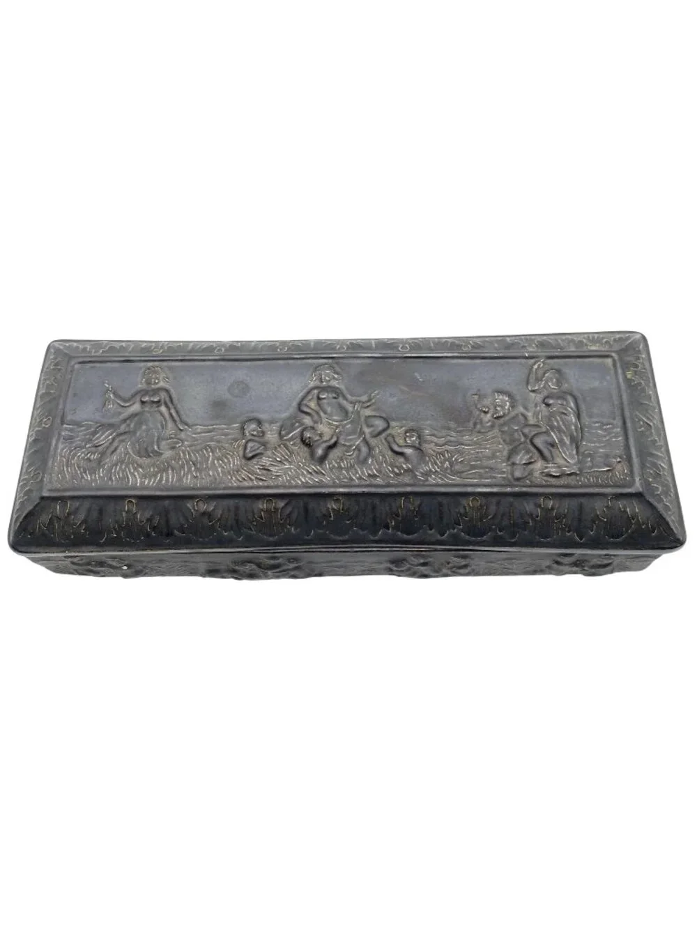 Vintage Classic Revival Relief Trinket Dresser Box Mythological Nymph Cherub